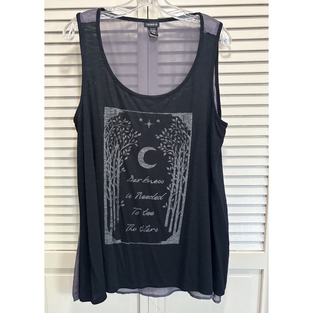Torrid Graphic Print Chiffon Back Black/Gray Tank Top Size 2 Scoop Neck Light